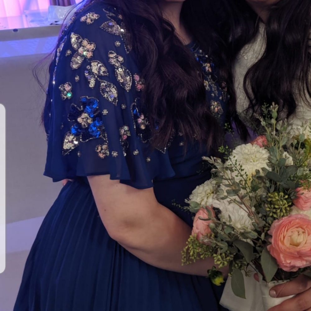 Asos cobalt beaded floral aline pleated maxi gown - Picture 7 of 8